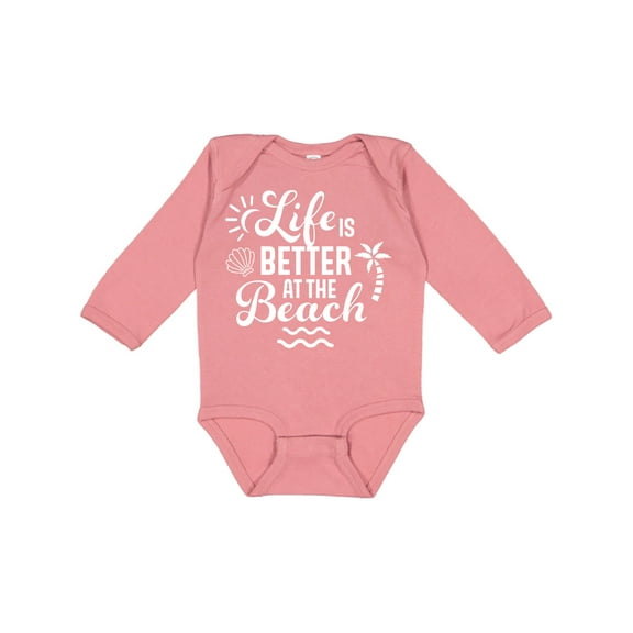 Inktastic Life is Better at The Beach with Sunshine Seashell and Palm Trees Boys or Girls Long Sleeve Baby Bodysuit