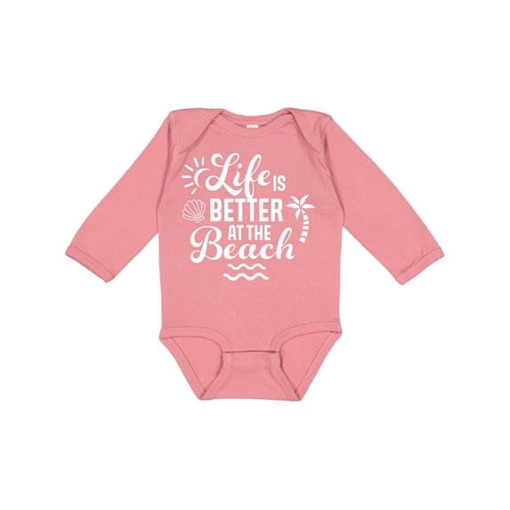 Inktastic Life is Better at The Beach with Sunshine Seashell and Palm Trees Boys or Girls Long Sleeve Baby Bodysuit