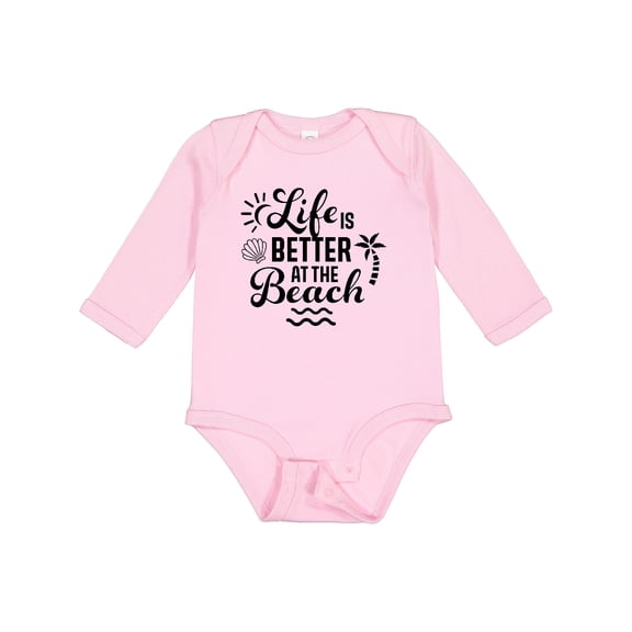 Inktastic Life is Better at The Beach with Sunshine Seashell and Palm Trees Boys or Girls Long Sleeve Baby Bodysuit