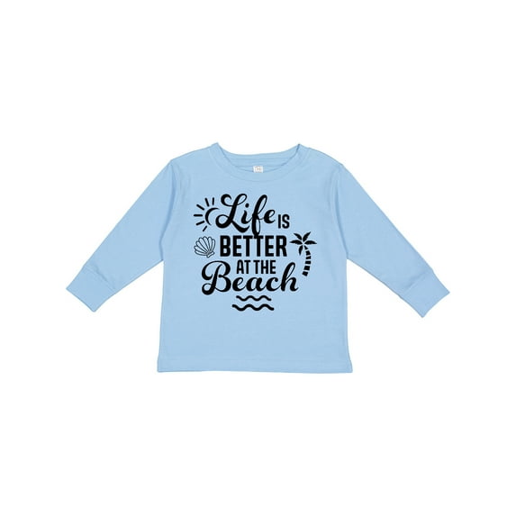 Inktastic Life is Better at The Beach with Sunshine Seashell and Palm Trees Boys or Girls Long Sleeve Toddler T-Shirt