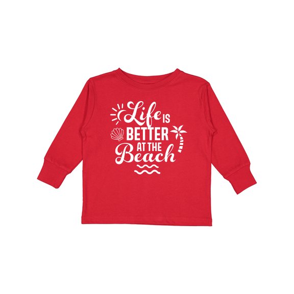 Inktastic Life is Better at The Beach with Sunshine Seashell and Palm Trees Boys or Girls Long Sleeve Toddler T-Shirt