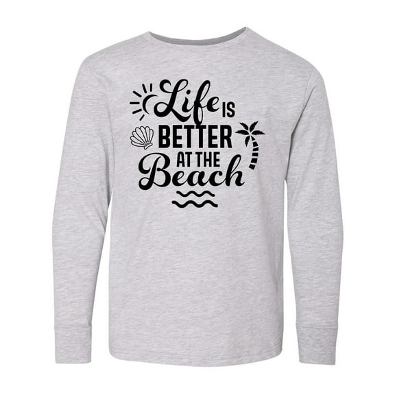 Inktastic Life is Better at The Beach with Sunshine Seashell and Palm Trees Long Sleeve Youth T-Shirt