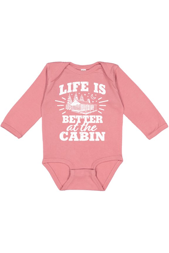 Life is Better at The Cabin with Trees and Moon Boys or Girls Long Sleeve Baby Bodysuit