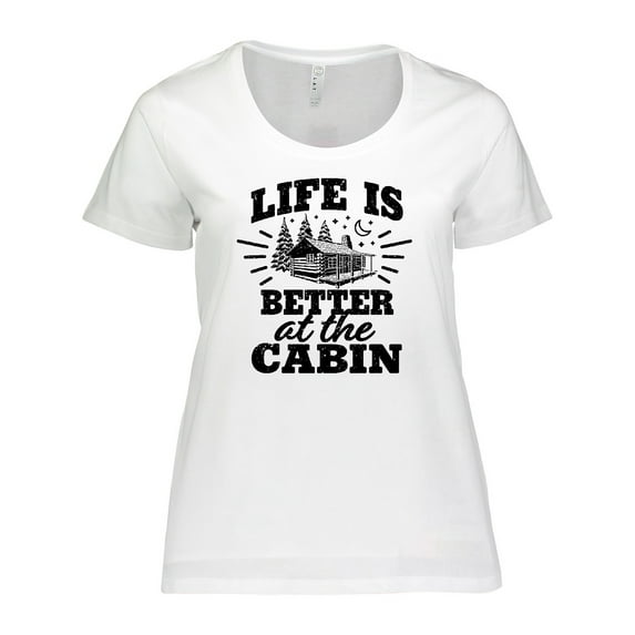 Inktastic Life is Better at The Cabin with Trees and Moon Women's Plus Size T-Shirt
