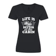 thumbnail image 1 of Inktastic Life is Better at The Cabin with Trees and Moon Women's V-Neck T-Shirt, 1 of 5