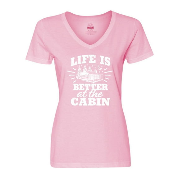 Inktastic Life is Better at The Cabin with Trees and Moon Women's V-Neck T-Shirt