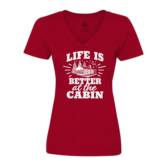 Inktastic Life is Better at The Cabin with Trees and Moon Women's V-Neck T-Shirt