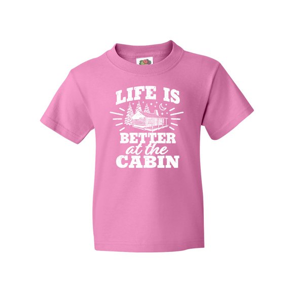 Inktastic Life is Better at The Cabin with Trees and Moon Youth T-Shirt