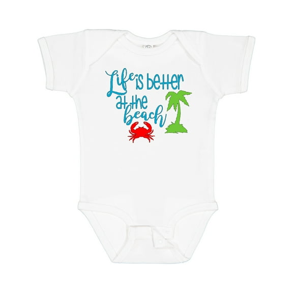 Inktastic Life is Better at the Beach Crab and Palm Tree Boys or Girls Baby Bodysuit