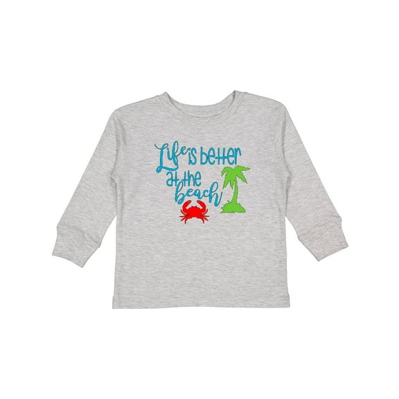 Inktastic Life is Better at the Beach Crab and Palm Tree Boys or Girls Long Sleeve Toddler T-Shirt