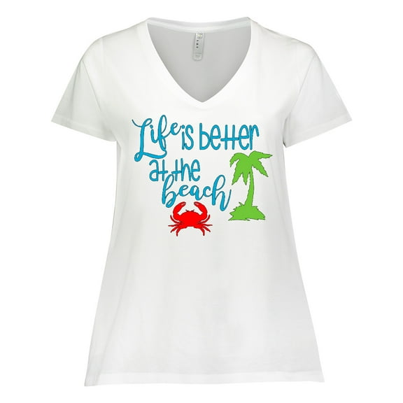 Inktastic Life is Better at the Beach Crab and Palm Tree Women's Plus Size V-Neck T-Shirt