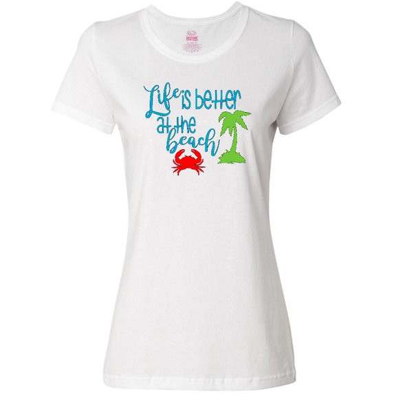 Inktastic Life is Better at the Beach Crab and Palm Tree Women's T-Shirt