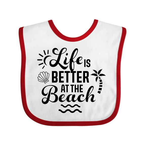 Inktastic Life is Better at the Beach with Sunshine Seashell and Palm Trees Boys or Girls Baby Bib