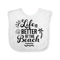 Inktastic Life is Better at the Beach with Sunshine Seashell and Palm Trees Boys or Girls Baby Bib