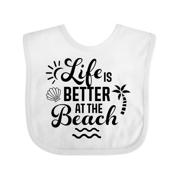 Inktastic Life is Better at the Beach with Sunshine Seashell and Palm Trees Boys or Girls Baby Bib