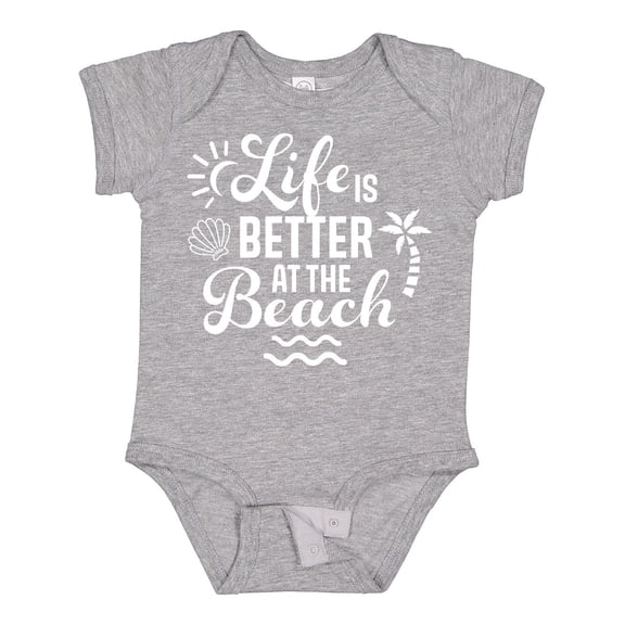 Inktastic Life is Better at the Beach with Sunshine Seashell and Palm Trees Boys or Girls Baby Bodysuit