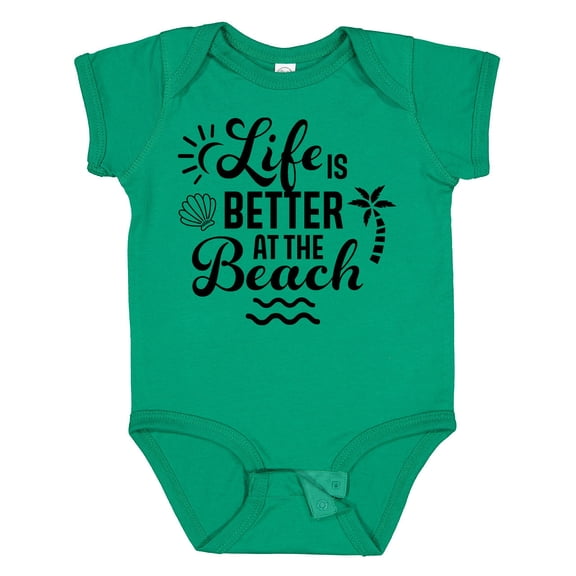 Inktastic Life is Better at the Beach with Sunshine Seashell and Palm Trees Boys or Girls Baby Bodysuit