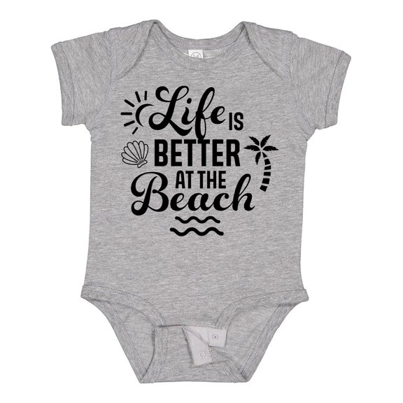 Inktastic Life is Better at the Beach with Sunshine Seashell and Palm Trees Boys or Girls Baby Bodysuit