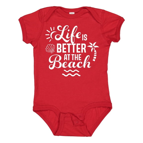 Inktastic Life is Better at the Beach with Sunshine Seashell and Palm Trees Boys or Girls Baby Bodysuit