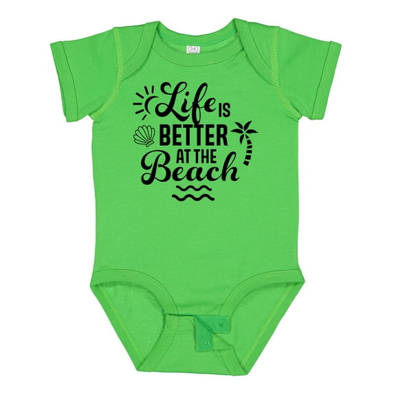 Inktastic Life is Better at the Beach with Sunshine Seashell and Palm Trees Boys or Girls Baby Bodysuit