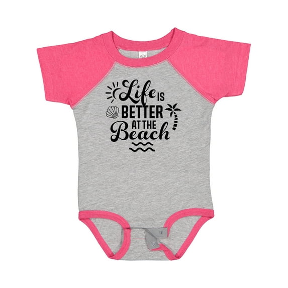 Inktastic Life is Better at the Beach with Sunshine Seashell and Palm Trees Boys or Girls Baby Bodysuit