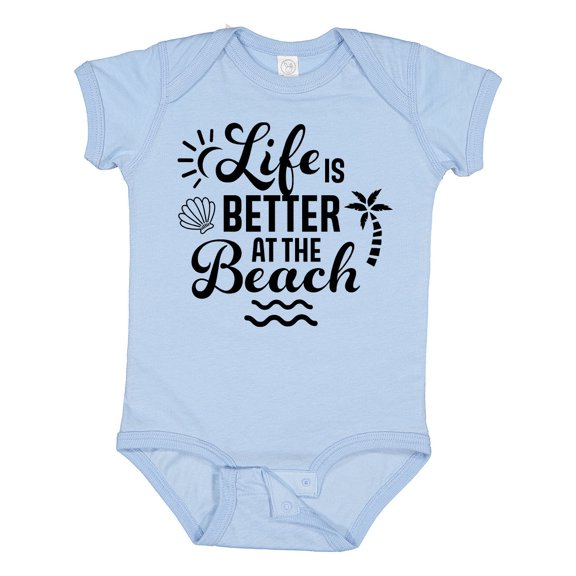 Inktastic Life is Better at the Beach with Sunshine Seashell and Palm Trees Boys or Girls Baby Bodysuit