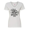 thumbnail image 1 of Inktastic Life is Better at the Beach with Sunshine Seashell and Palm Trees Women's V-Neck T-Shirt, 1 of 5