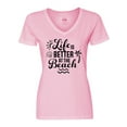 thumbnail image 1 of Inktastic Life is Better at the Beach with Sunshine Seashell and Palm Trees Women's V-Neck T-Shirt, 1 of 5