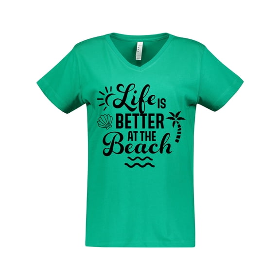 Inktastic Life is Better at the Beach with Sunshine Seashell and Palm Trees Women's V-Neck T-Shirt