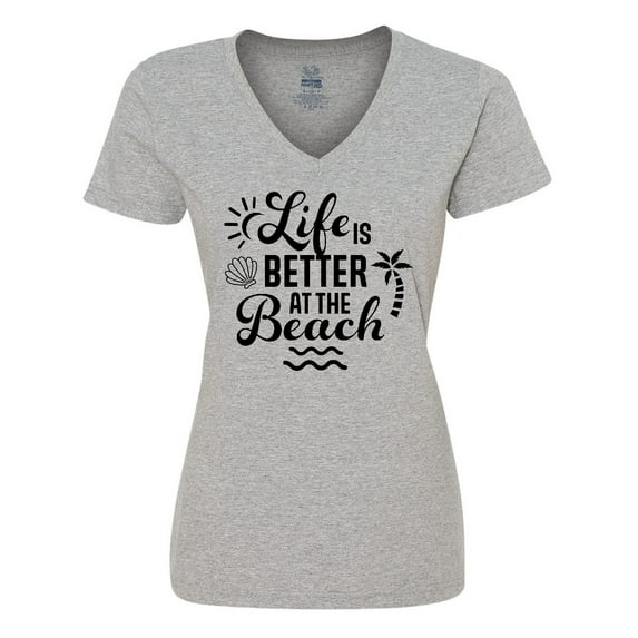Inktastic Life is Better at the Beach with Sunshine Seashell and Palm Trees Women's V-Neck T-Shirt