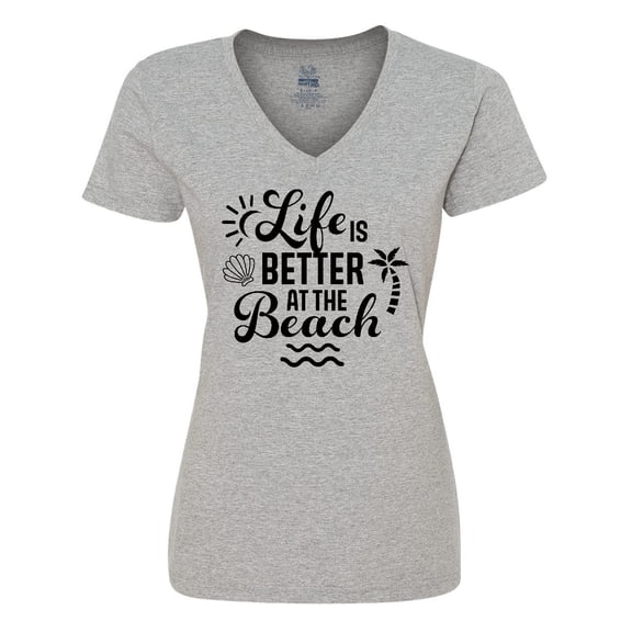 Inktastic Life is Better at the Beach with Sunshine Seashell and Palm Trees Women's V-Neck T-Shirt