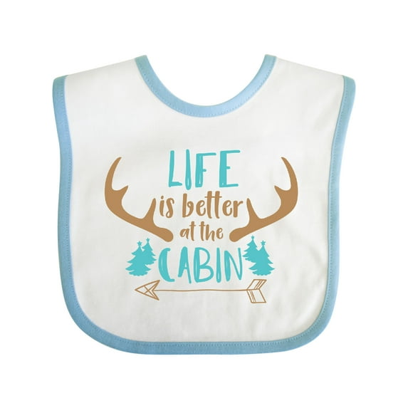 Inktastic Life is Better at the Cabin, Deer Antlers, Camping Boys or Girls Baby Bib