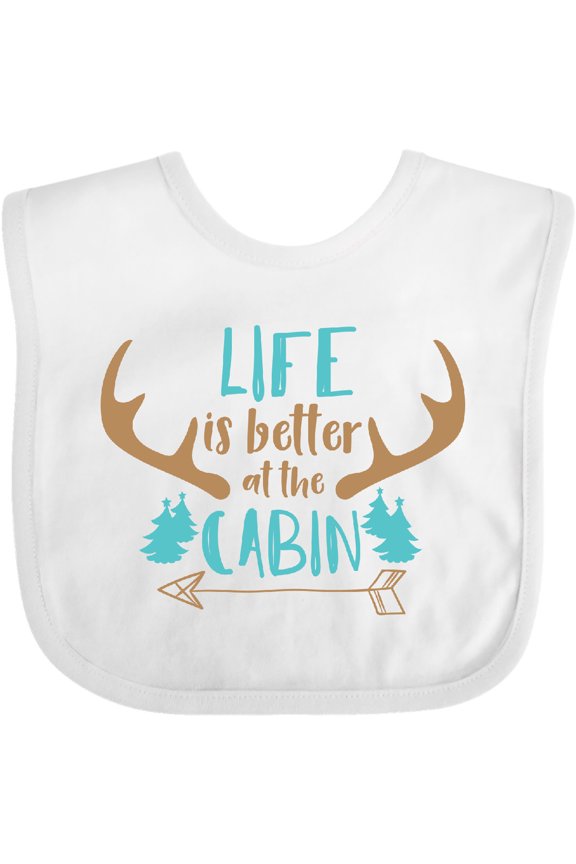 Life is Better at the Cabin, Deer Antlers, Camping Boys or Girls Baby Bib