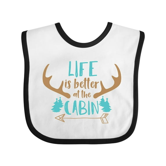 Inktastic Life is Better at the Cabin, Deer Antlers, Camping Boys or Girls Baby Bib