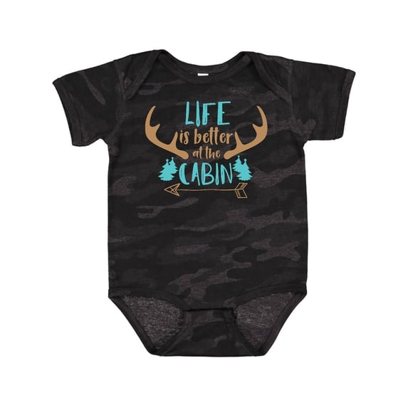 Inktastic Life is Better at the Cabin, Deer Antlers, Camping Boys or Girls Baby Bodysuit