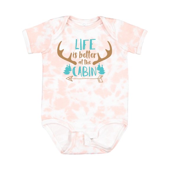 Inktastic Life is Better at the Cabin, Deer Antlers, Camping Boys or Girls Baby Bodysuit