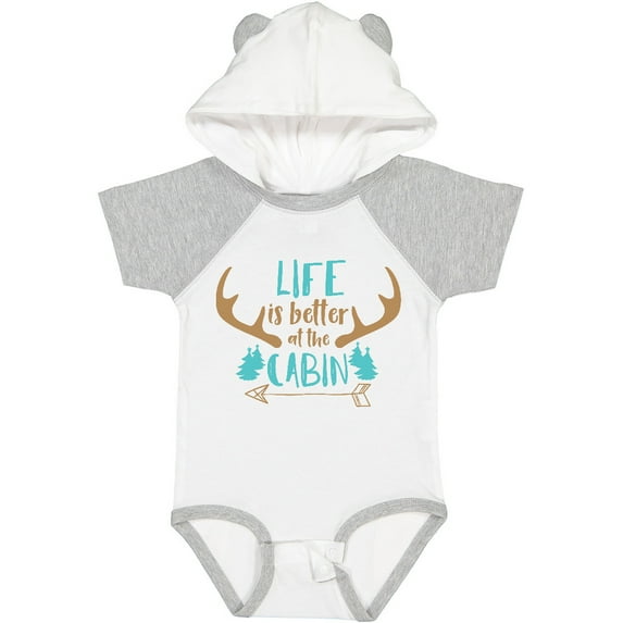 Inktastic Life is Better at the Cabin, Deer Antlers, Camping Boys or Girls Baby Bodysuit