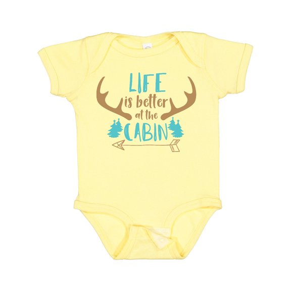 Inktastic Life is Better at the Cabin, Deer Antlers, Camping Boys or Girls Baby Bodysuit