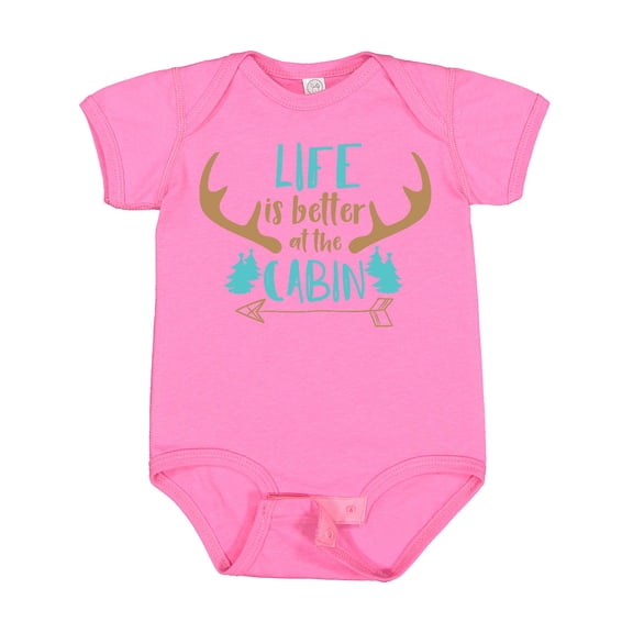 Inktastic Life is Better at the Cabin, Deer Antlers, Camping Boys or Girls Baby Bodysuit