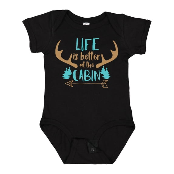 Inktastic Life is Better at the Cabin, Deer Antlers, Camping Boys or Girls Baby Bodysuit