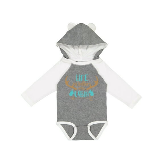 Inktastic Life is Better at the Cabin, Deer Antlers, Camping Boys or Girls Long Sleeve Baby Bodysuit