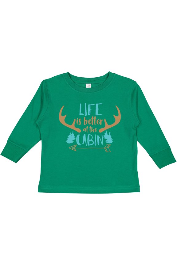 Life is Better at the Cabin, Deer Antlers, Camping Boys or Girls Long Sleeve Toddler T-Shirt
