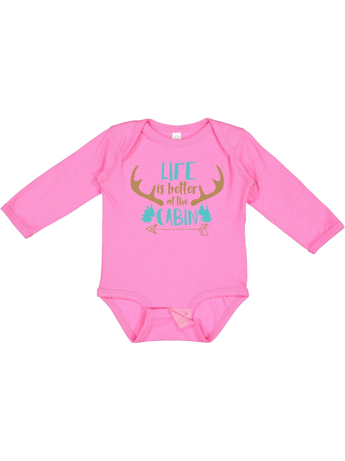 Inktastic Life is Better at the Cabin, Deer Antlers, Camping Gift Baby Boy or Baby Girl Long
