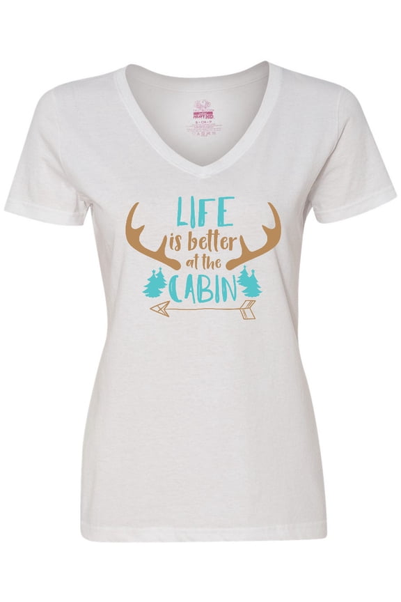 Life is Better at the Cabin, Deer Antlers, Camping Women's V-Neck T-Shirt