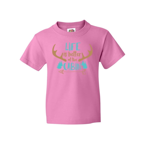 Inktastic Life is Better at the Cabin, Deer Antlers, Camping Youth T-Shirt