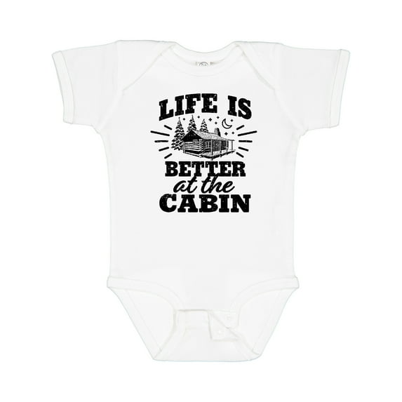 Inktastic Life is Better at the Cabin with Trees and Moon Boys or Girls Baby Bodysuit