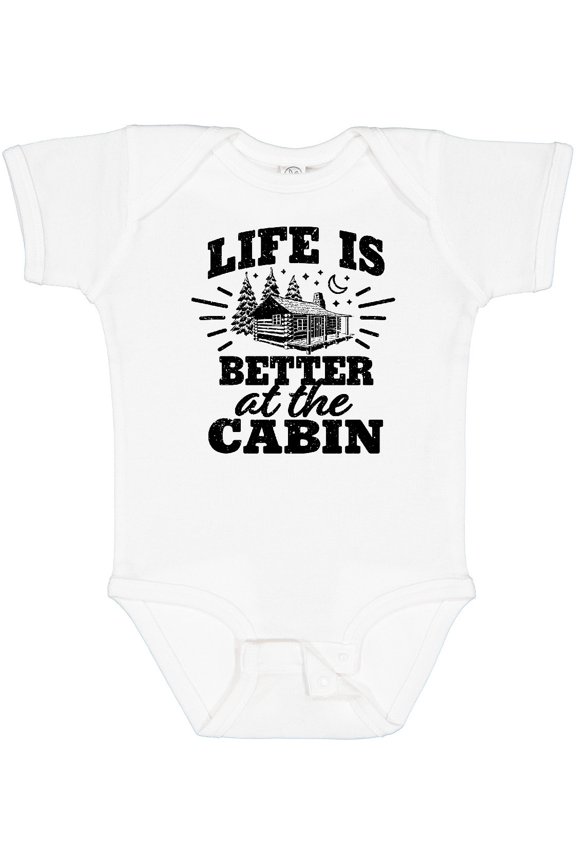 Life is Better at the Cabin with Trees and Moon Boys or Girls Baby Bodysuit