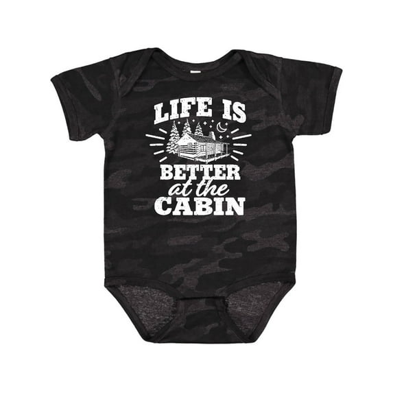 Inktastic Life is Better at the Cabin with Trees and Moon Boys or Girls Baby Bodysuit
