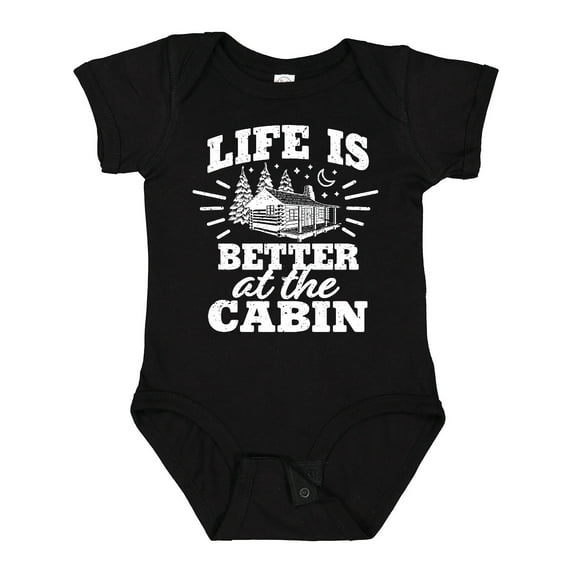 Inktastic Life is Better at the Cabin with Trees and Moon Boys or Girls Baby Bodysuit