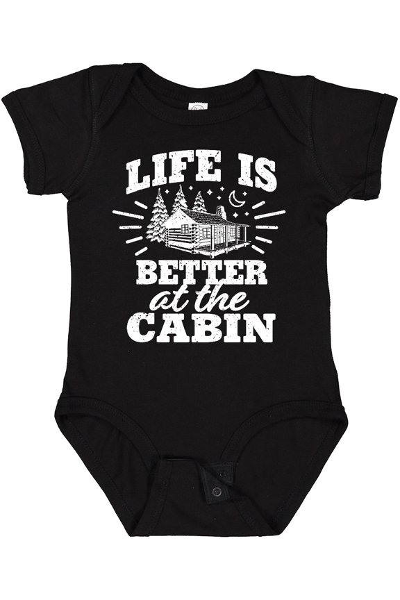 Life is Better at the Cabin with Trees and Moon Boys or Girls Baby Bodysuit